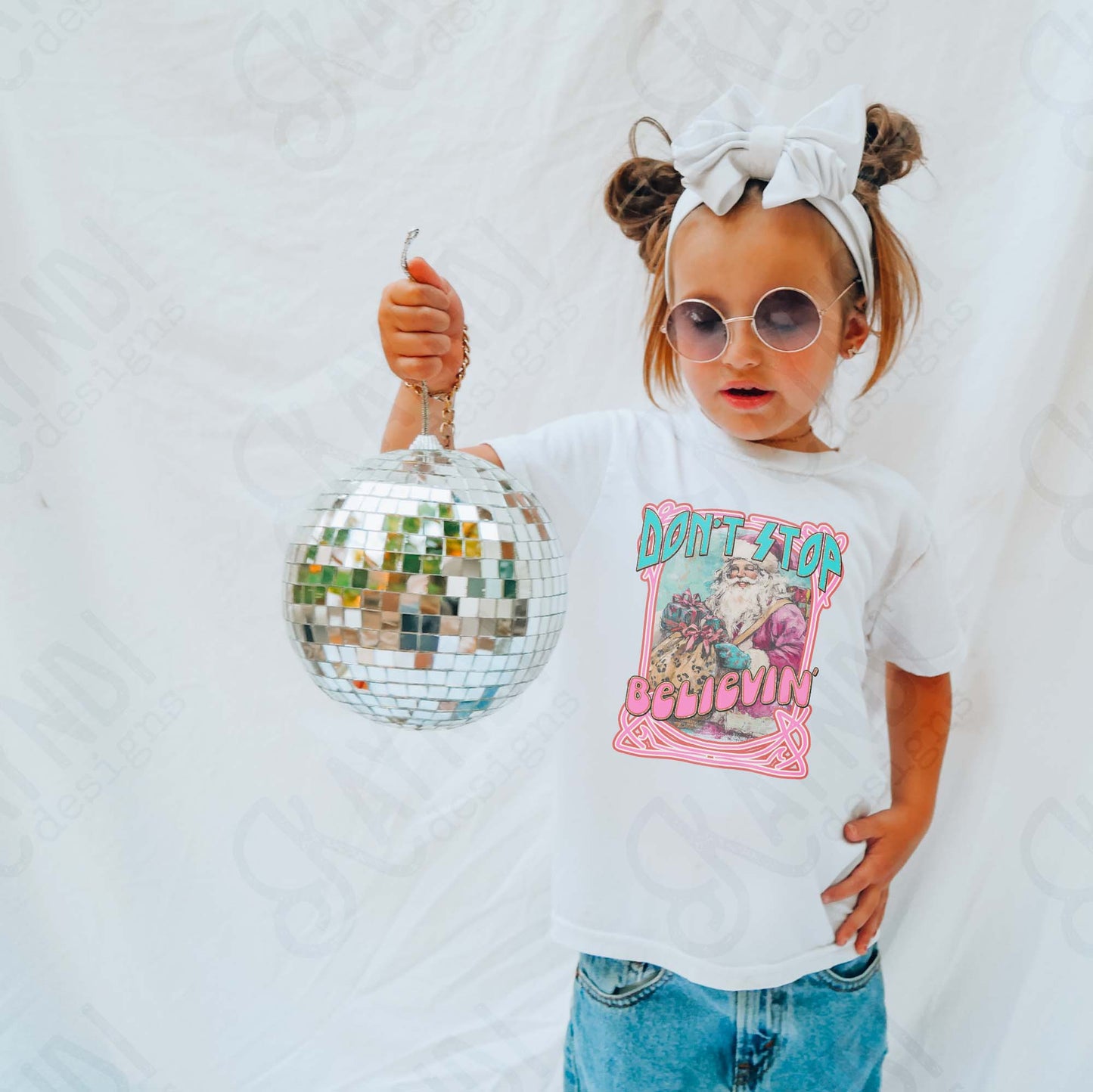 Don't Stop Believin Sublimation Design PNG Digital Download Pink Santa Christmas Cheetah