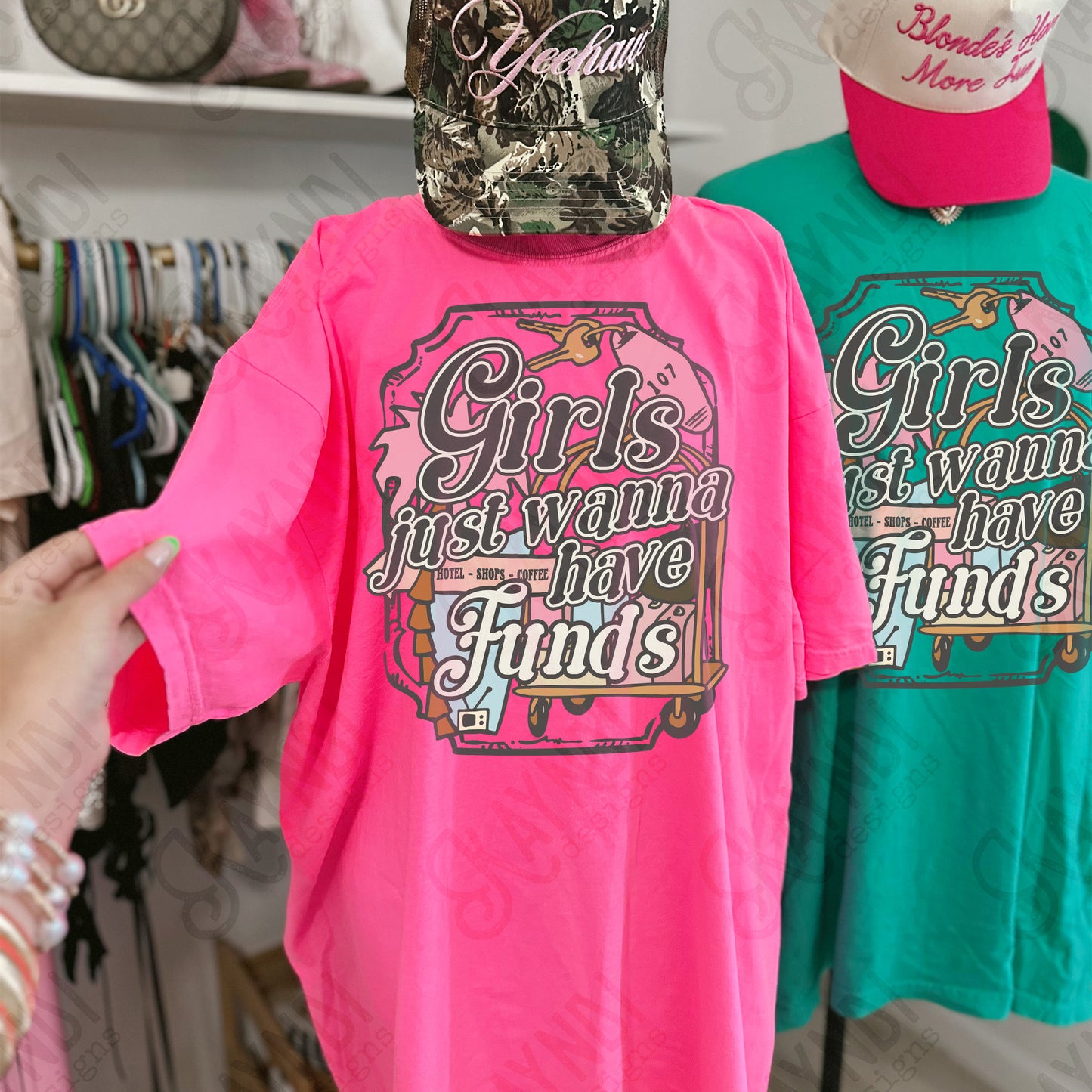 Girls Just Wanna Have Funds Sublimation Design PNG Digital Download Girly Preppy