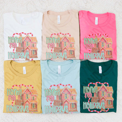 Home for the Holidays Sublimation Design PNG Digital Download Pink Christmas House Festive