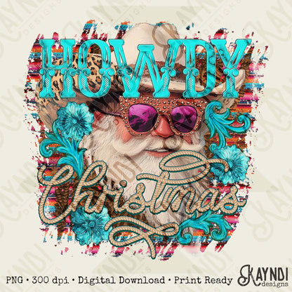 Howdy Christmas Sublimation Design PNG Digital Download Christmas Western Santa Serape