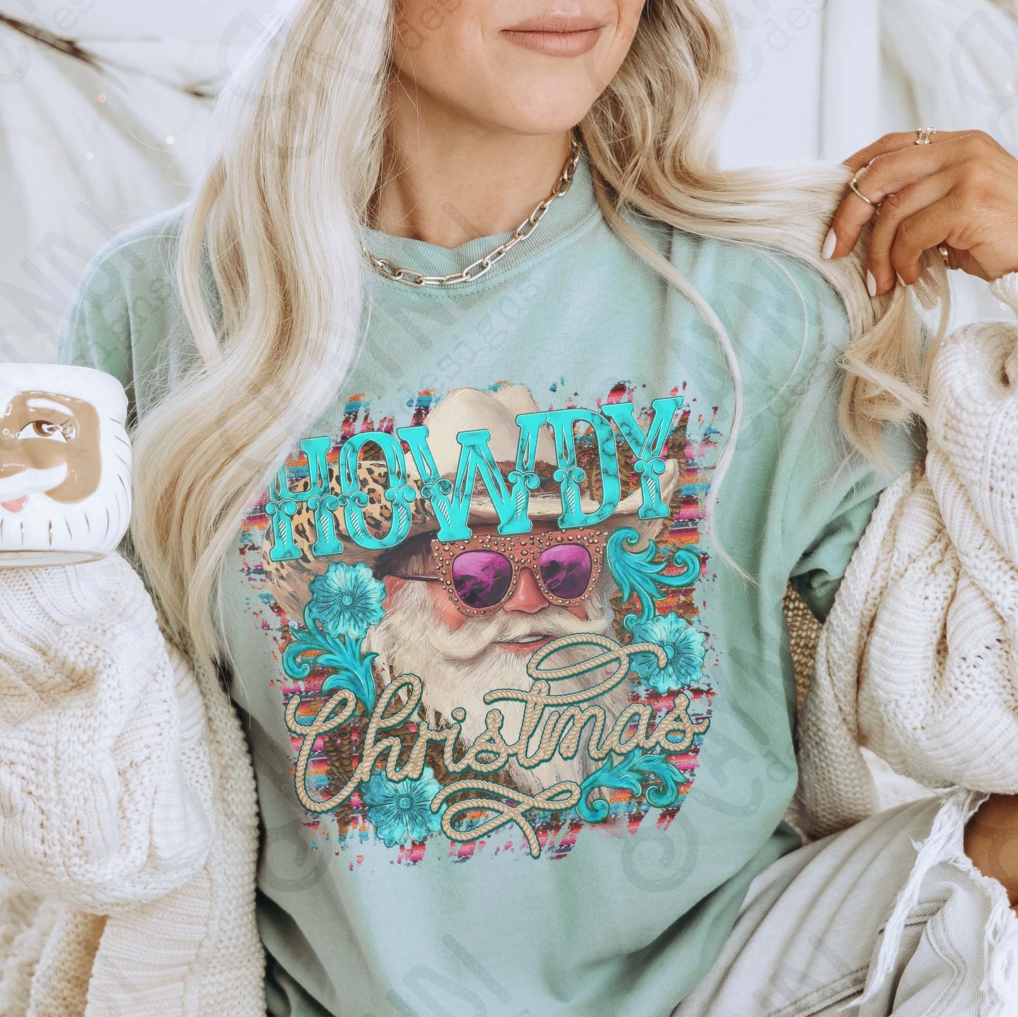 Howdy Christmas Sublimation Design PNG Digital Download Christmas Western Santa Serape