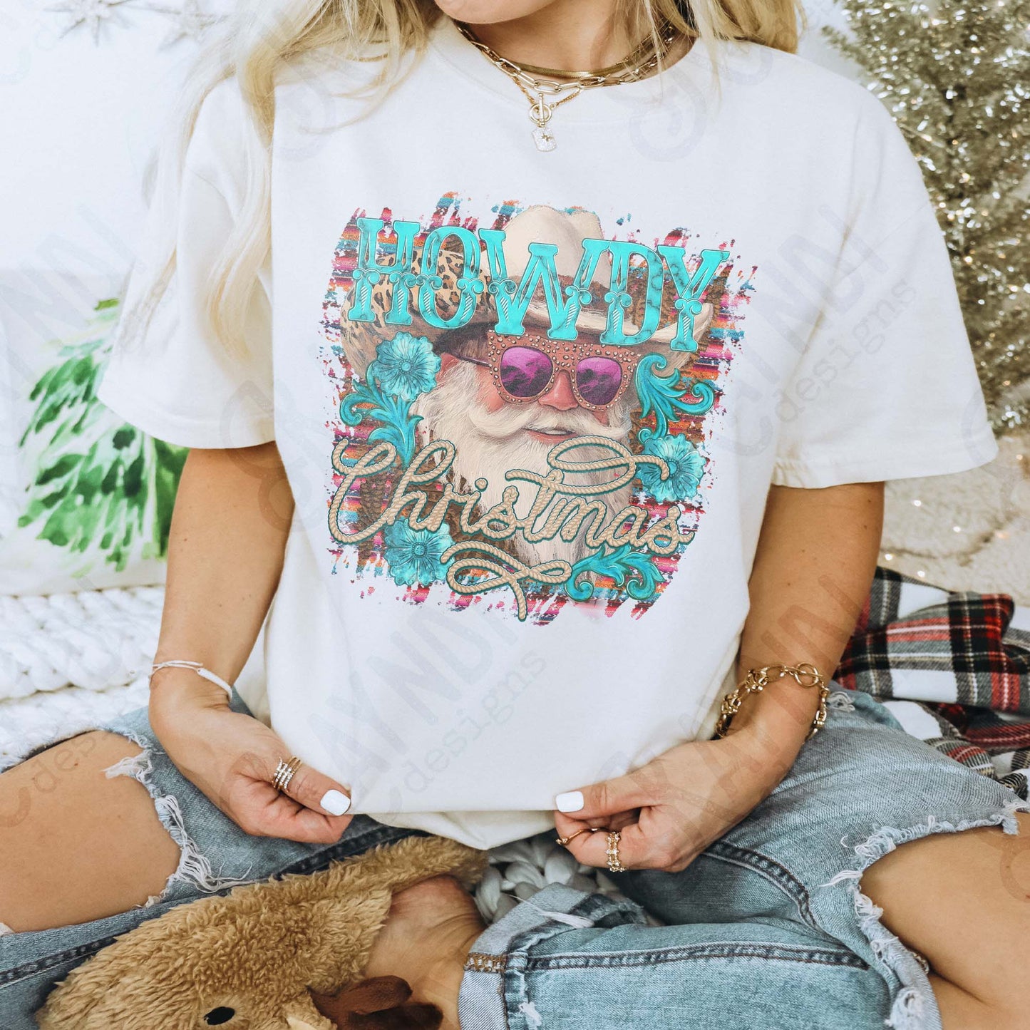 Howdy Christmas Sublimation Design PNG Digital Download Christmas Western Santa Serape