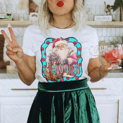 I Saw That Sublimation Design PNG Digital Download Pink Santa Christmas Cheetah Polka Dot