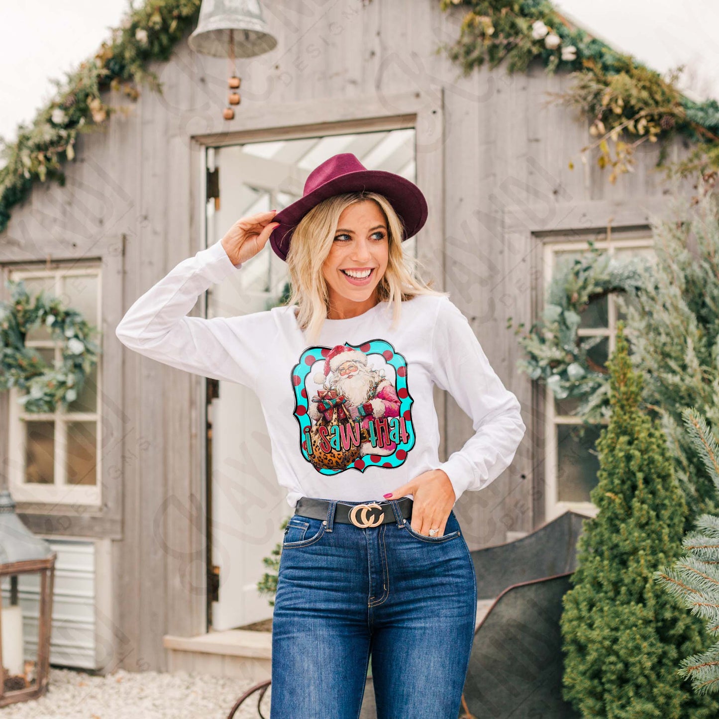 I Saw That Sublimation Design PNG Digital Download Pink Santa Christmas Cheetah Polka Dot