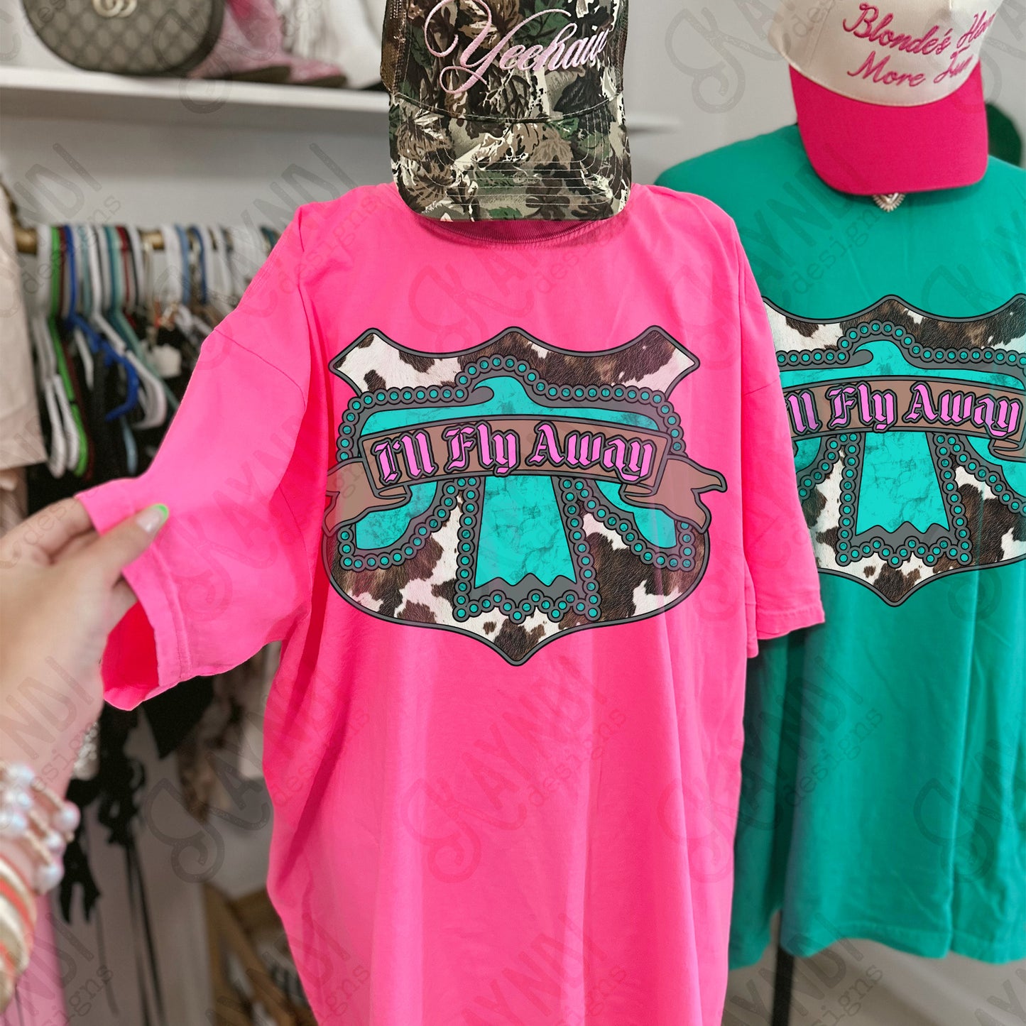 I'll Fly Away Sublimation Design PNG Digital Download Cow Print Turquoise Eagle Western