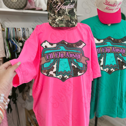 I'll Fly Away Sublimation Design PNG Digital Download Cow Print Turquoise Eagle Western