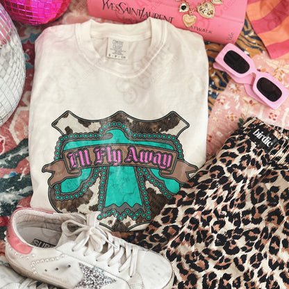 I'll Fly Away Sublimation Design PNG Digital Download Cow Print Turquoise Eagle Western