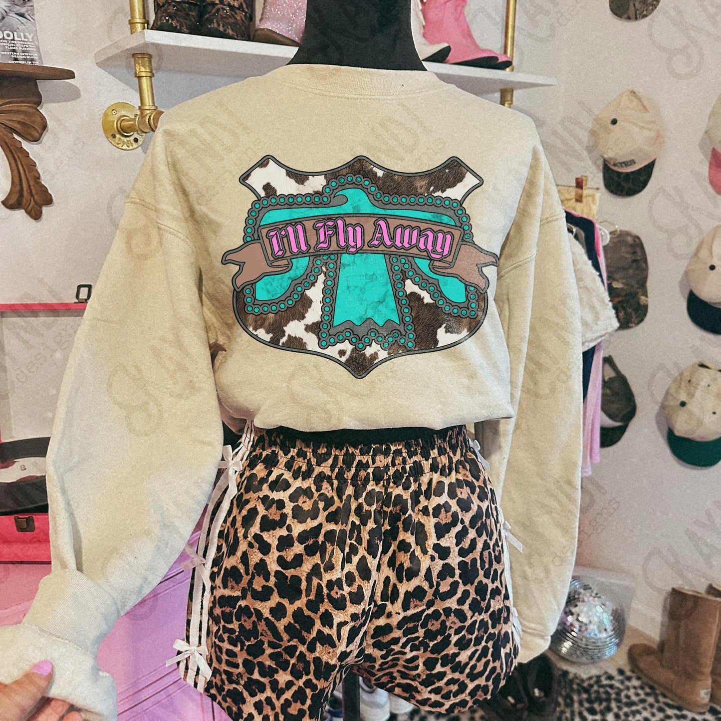 I'll Fly Away Sublimation Design PNG Digital Download Cow Print Turquoise Eagle Western