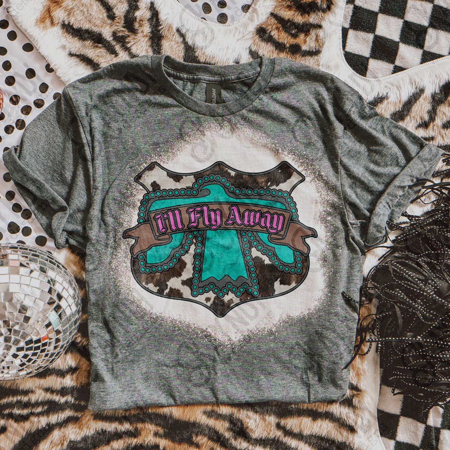 I'll Fly Away Sublimation Design PNG Digital Download Cow Print Turquoise Eagle Western