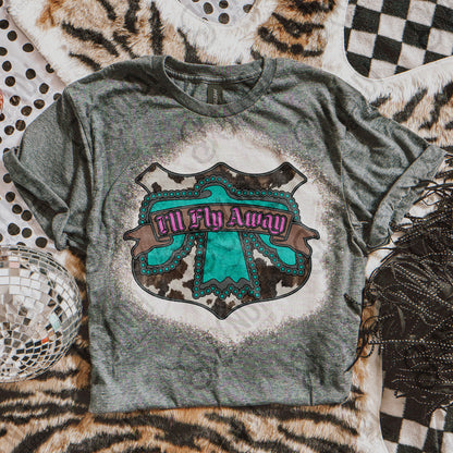 I'll Fly Away Sublimation Design PNG Digital Download Cow Print Turquoise Eagle Western