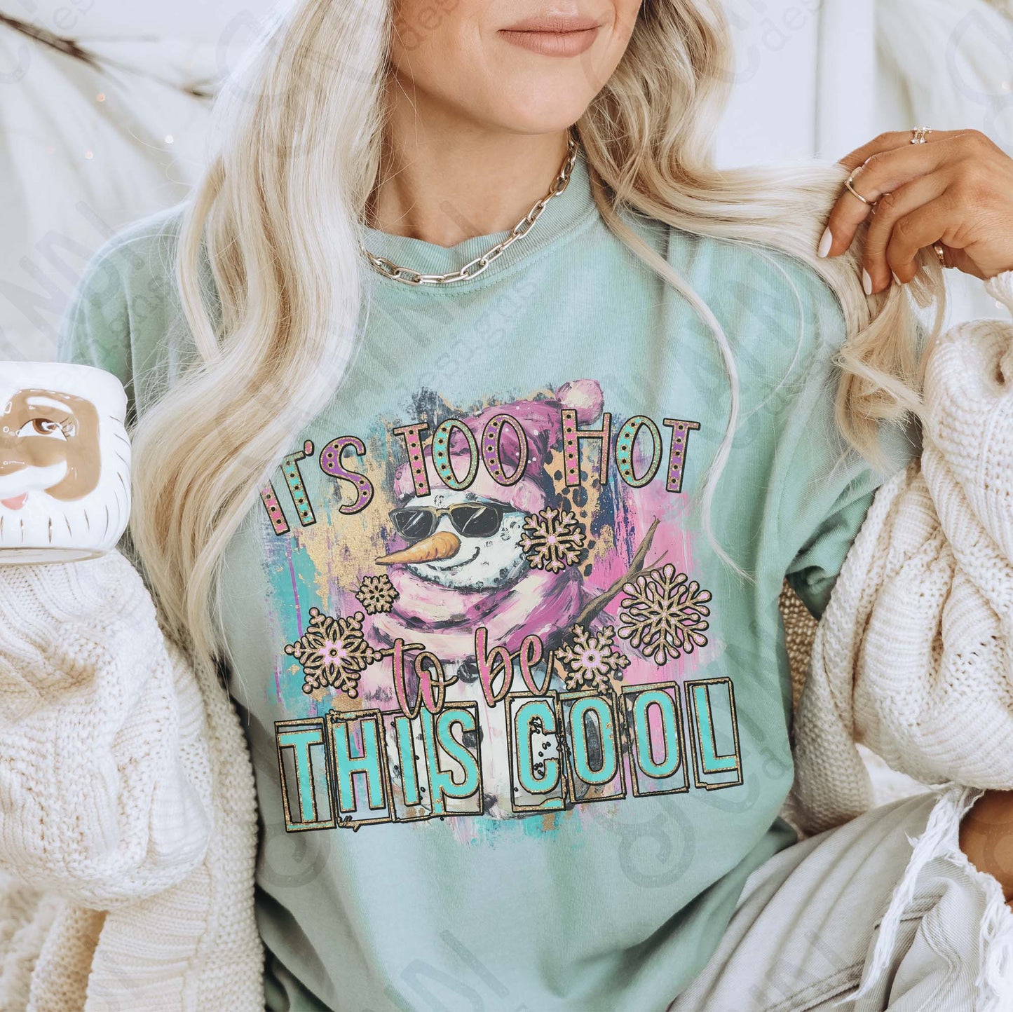 Its too Hot to be This Cool Sublimation Design PNG Digital Download Snowman Sunglasses Pastels