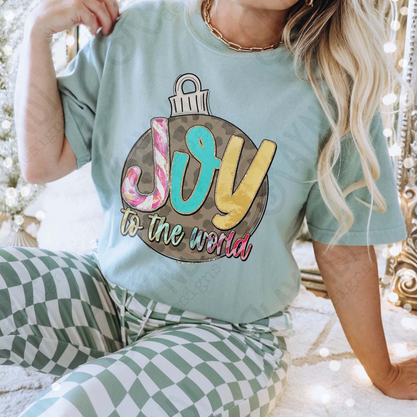 Joy to the World Sublimation Design PNG Digital Download Cheetah CHristmas Ornament