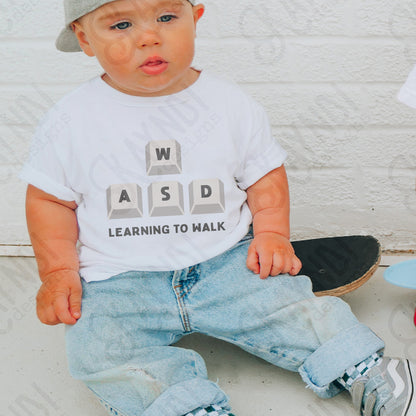 Learning to Walk Sublimation Design PNG Digital Download Gamer Baby Keyboard