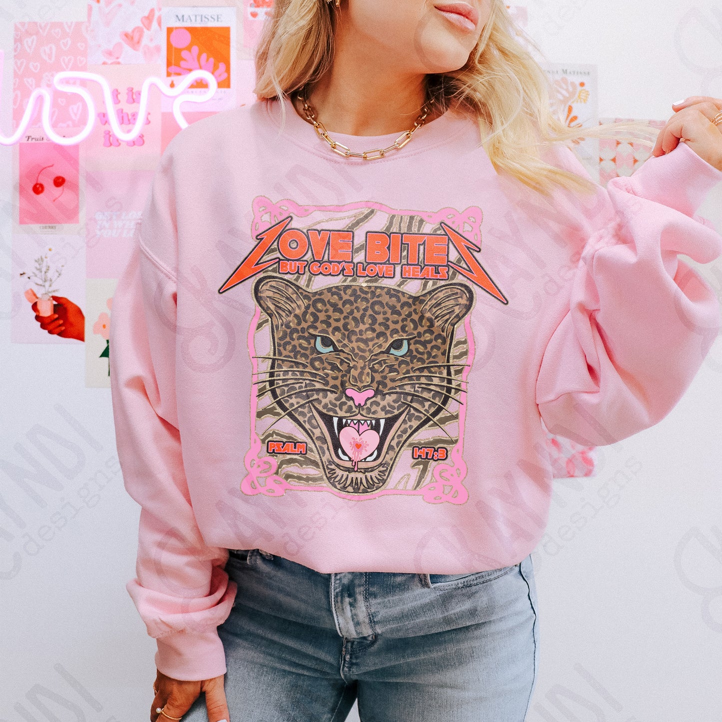 Love Bites Gold Sublimation Design PNG Digital Download Leopard Faith Pink