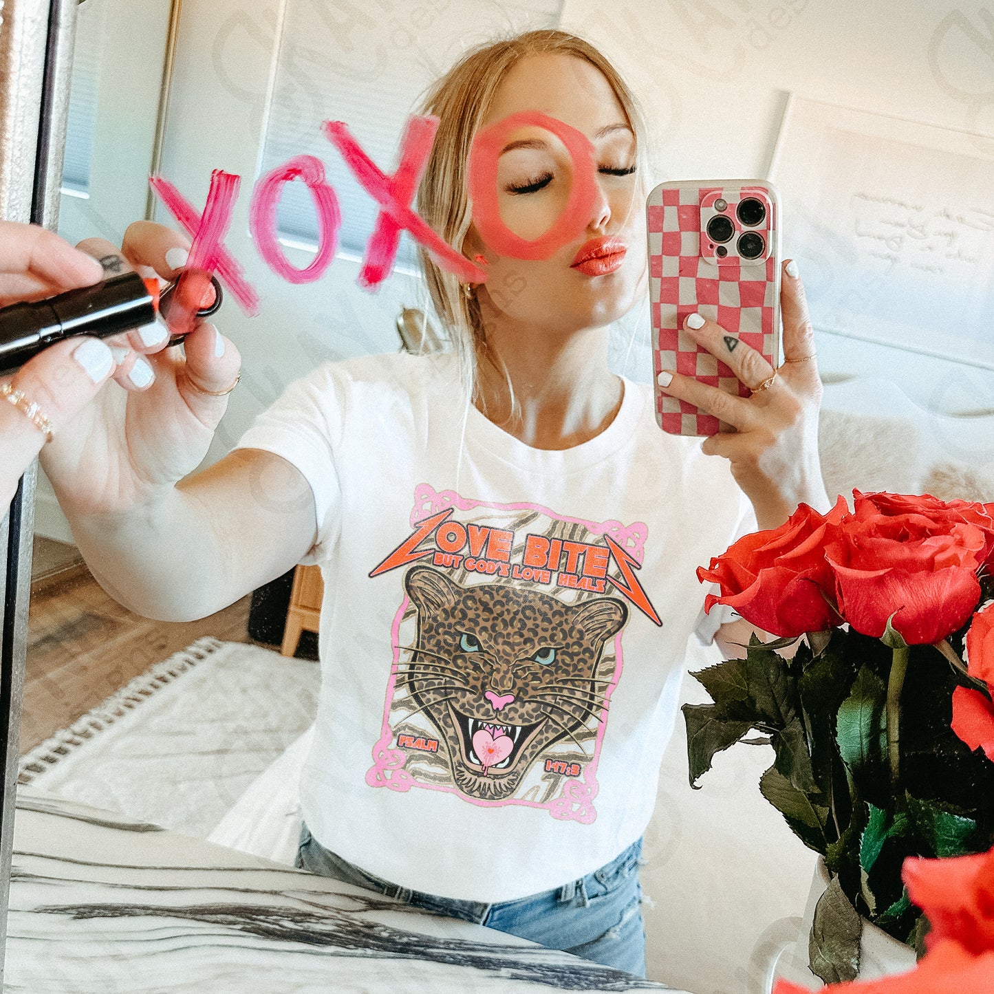 Love Bites Gold Sublimation Design PNG Digital Download Leopard Faith Pink