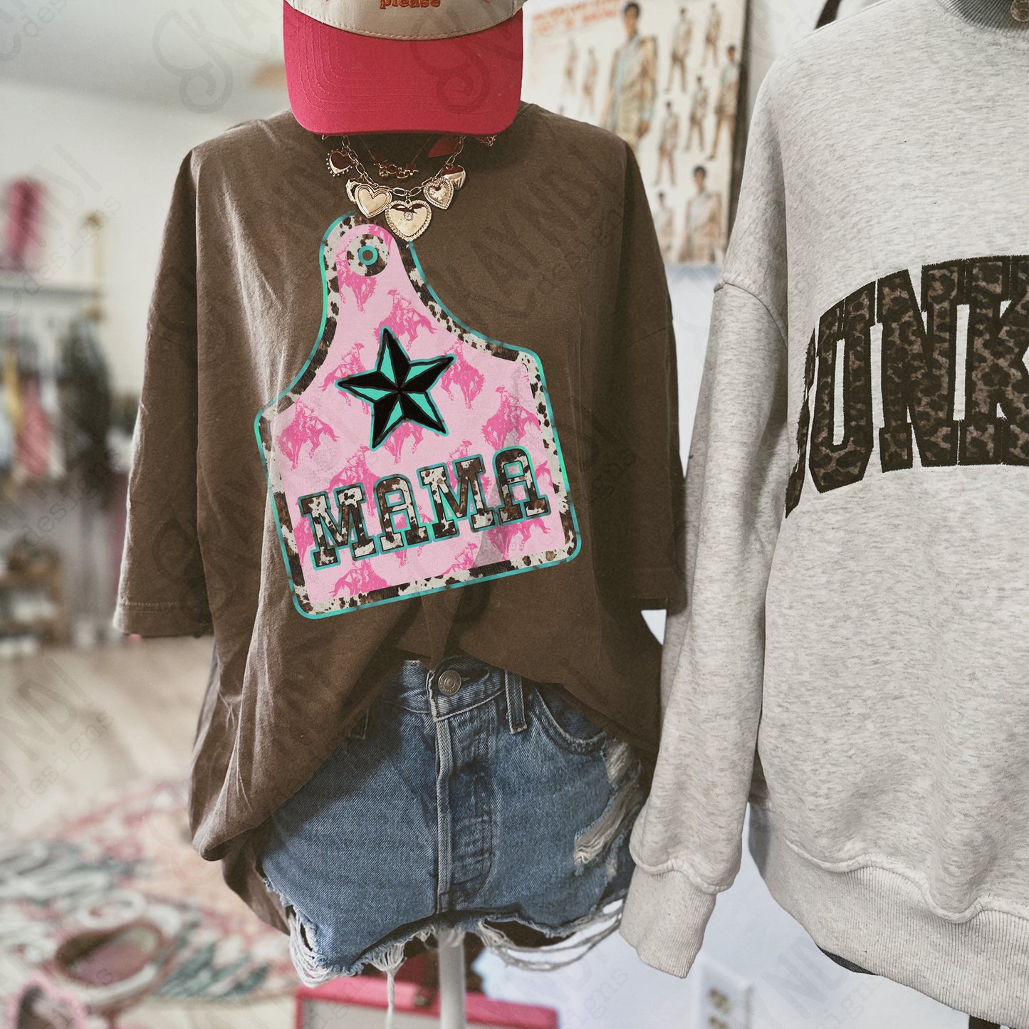 MaMA Sublimation Design PNG Digital Download Cowgirl Rodeo Cowprint Tag