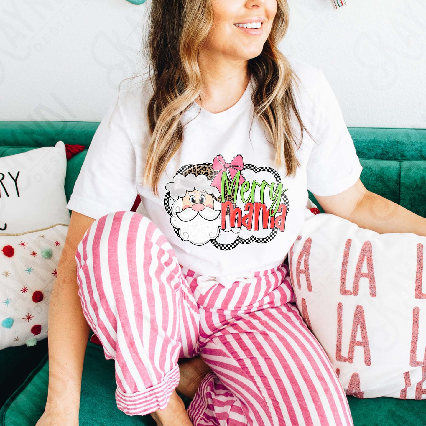 Merry Mama Sublimation Design PNG Digital Download Cheetah Santa Claus Bow