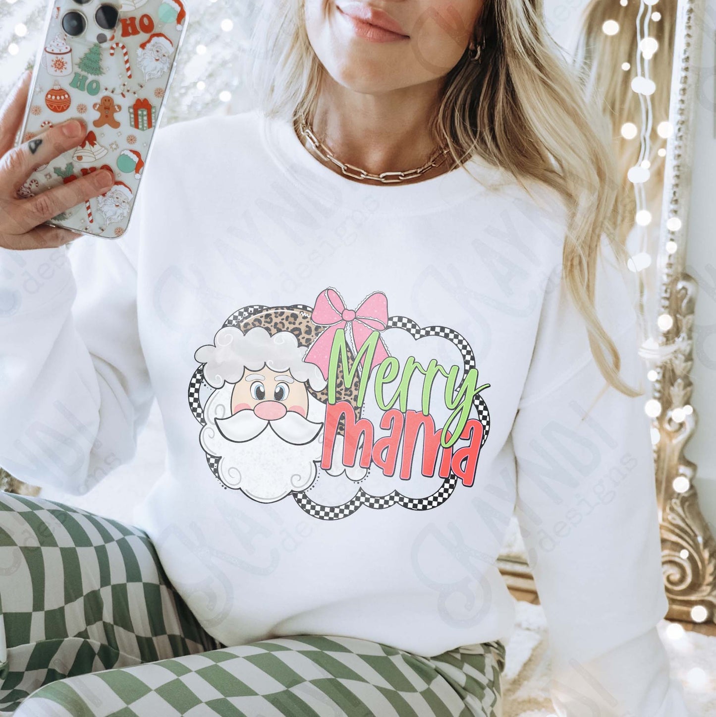 Merry Mama Sublimation Design PNG Digital Download Cheetah Santa Claus Bow