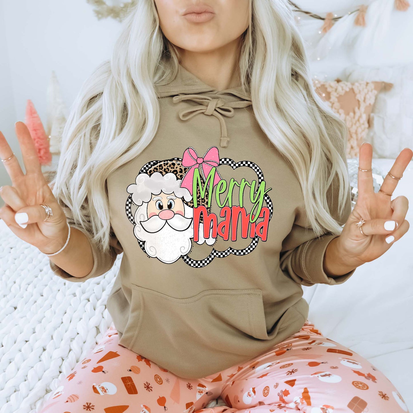 Merry Mama Sublimation Design PNG Digital Download Cheetah Santa Claus Bow