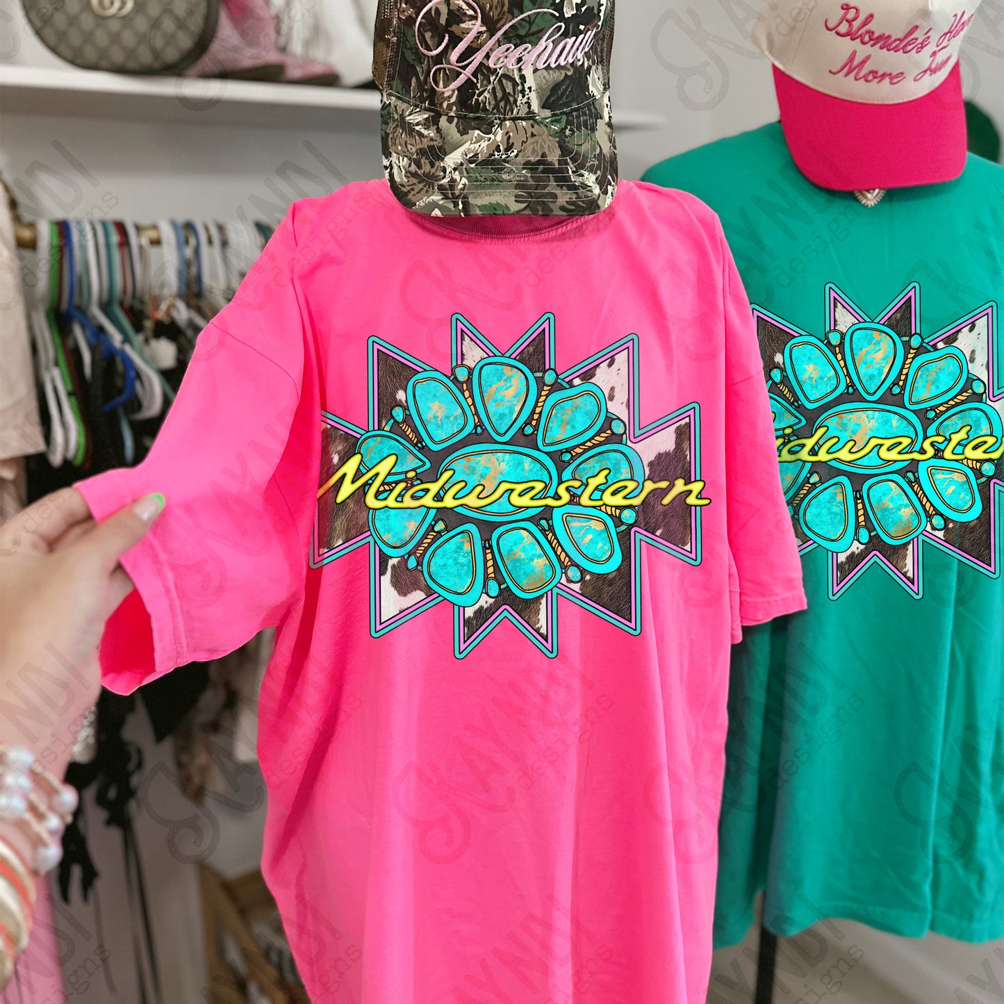 Midwestern Sublimation Design PNG Digital Download Cowprint Turquoise Concho Aztec