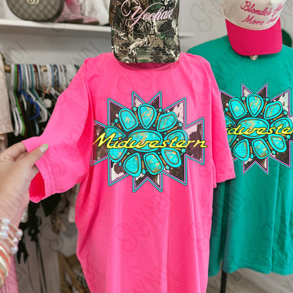 Midwestern Sublimation Design PNG Digital Download Cowprint Turquoise Concho Aztec