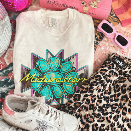 Midwestern Sublimation Design PNG Digital Download Cowprint Turquoise Concho Aztec