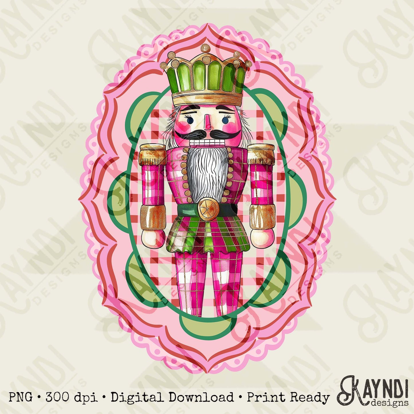 Nutcracker Pink Sublimation Design PNG Digital Download Plaid Pink Green Lace
