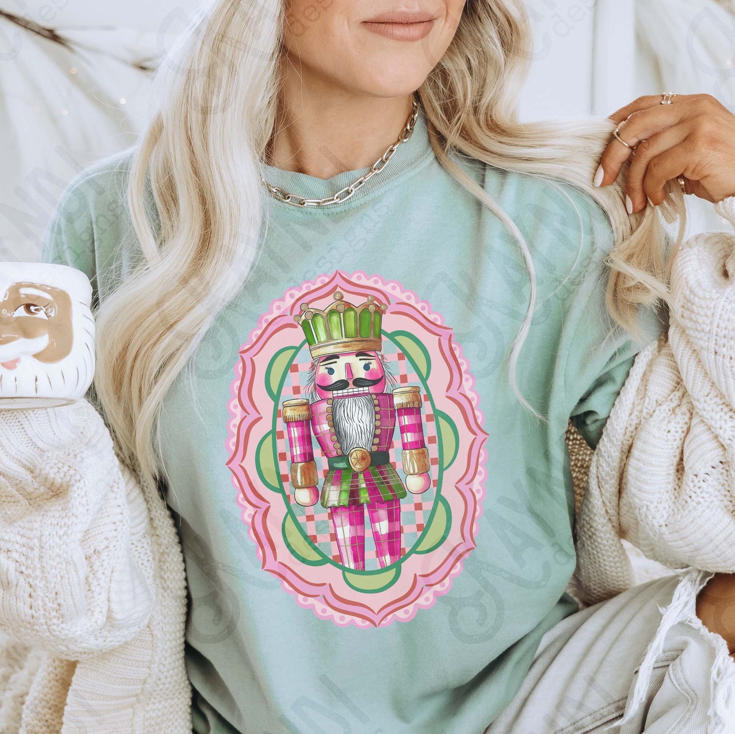 Nutcracker Pink Sublimation Design PNG Digital Download Plaid Pink Green Lace