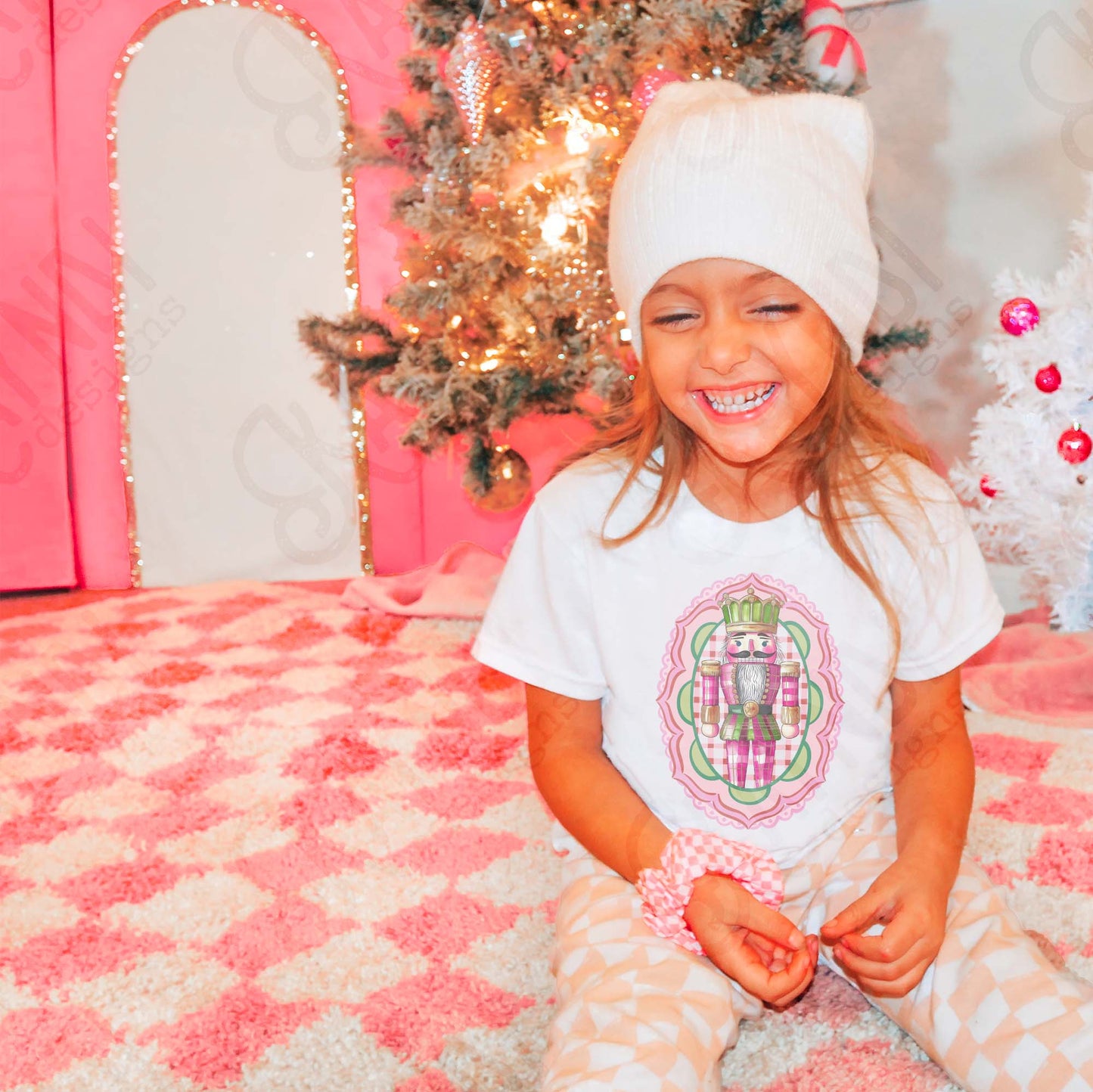 Nutcracker Pink Sublimation Design PNG Digital Download Plaid Pink Green Lace