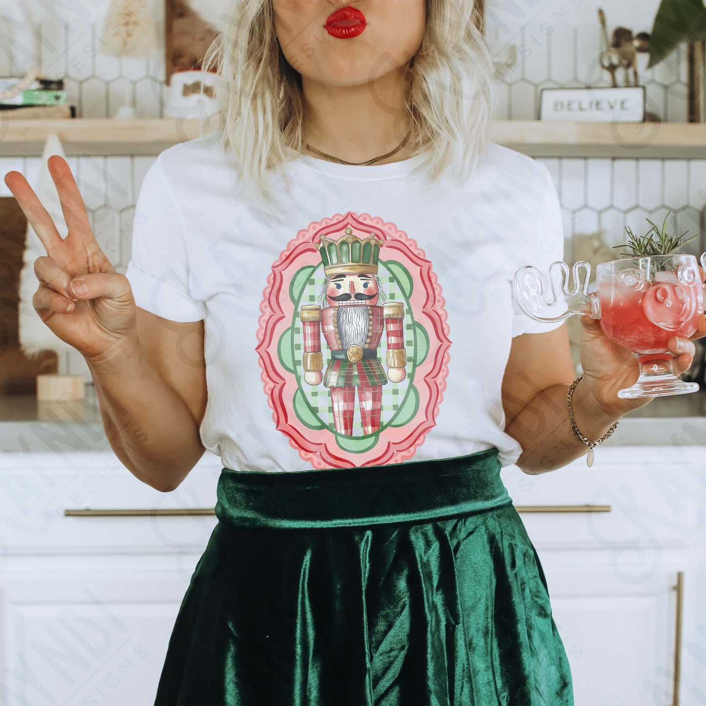 Nutcracker Red Sublimation Design PNG Digital Download Plaid Red Green Lace