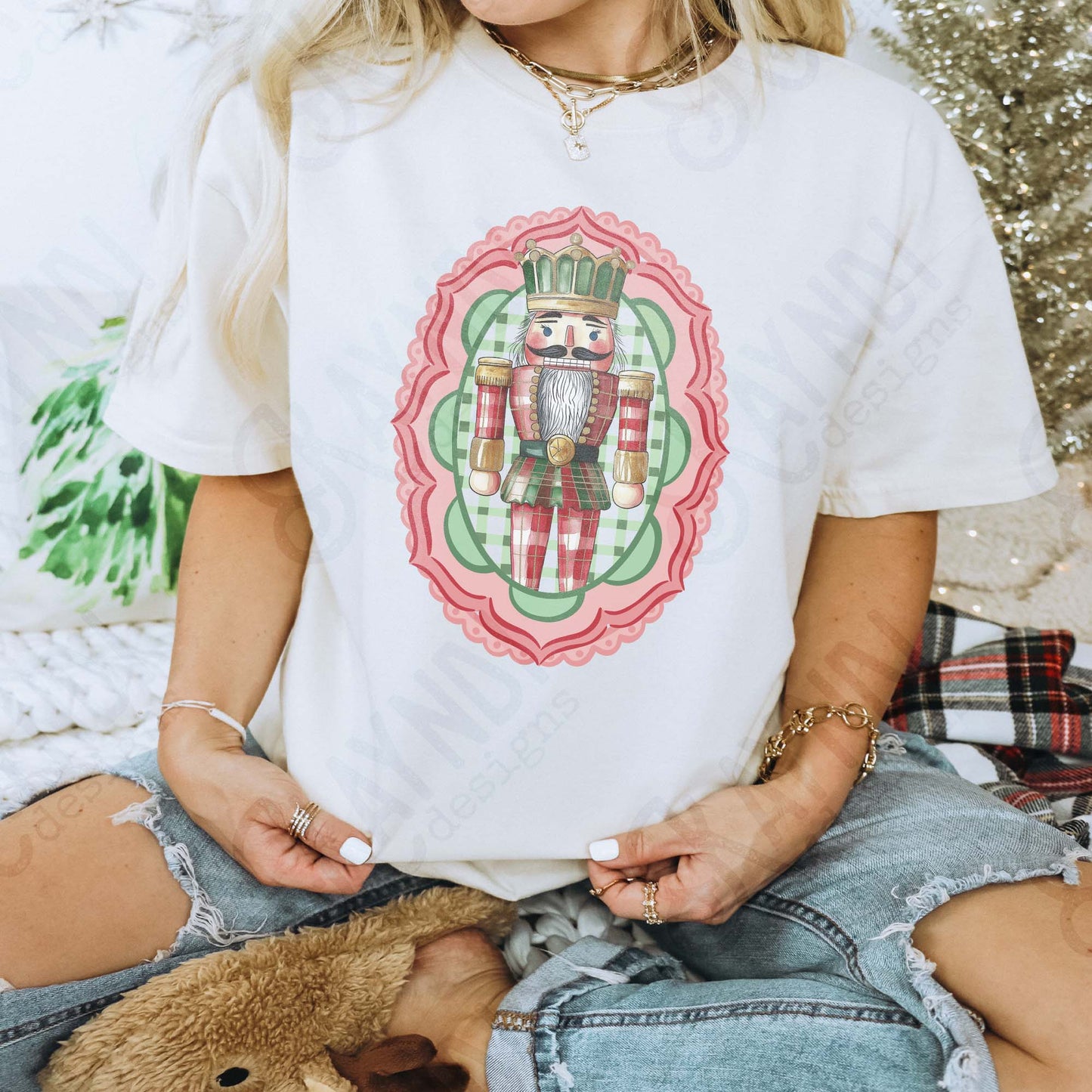 Nutcracker Red Sublimation Design PNG Digital Download Plaid Red Green Lace