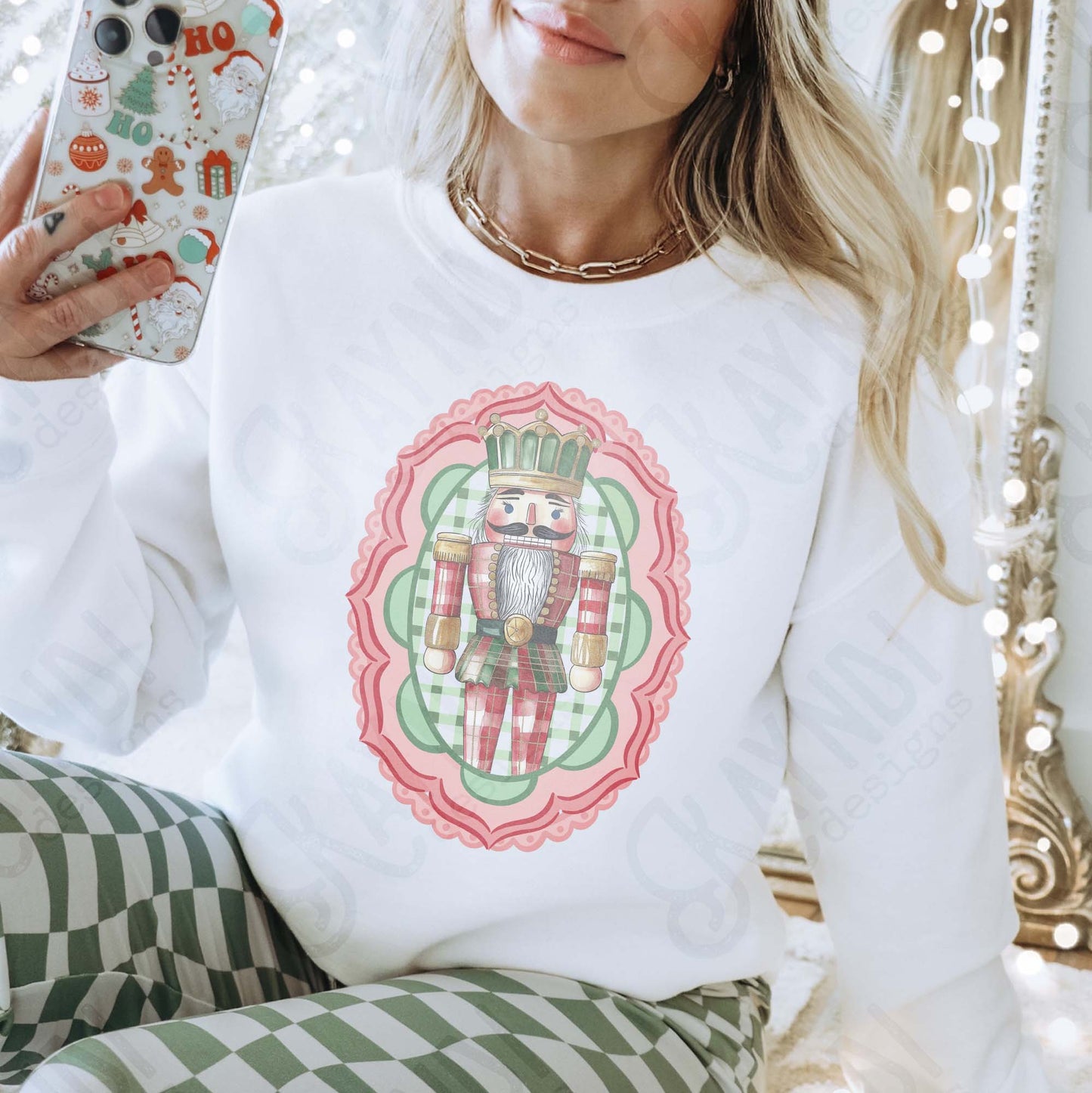 Nutcracker Red Sublimation Design PNG Digital Download Plaid Red Green Lace