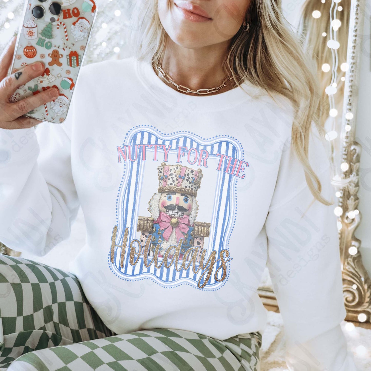 Nutty for the Holidays Sublimation Design PNG Digital Download Cheetah Nutcraker Pink Blue