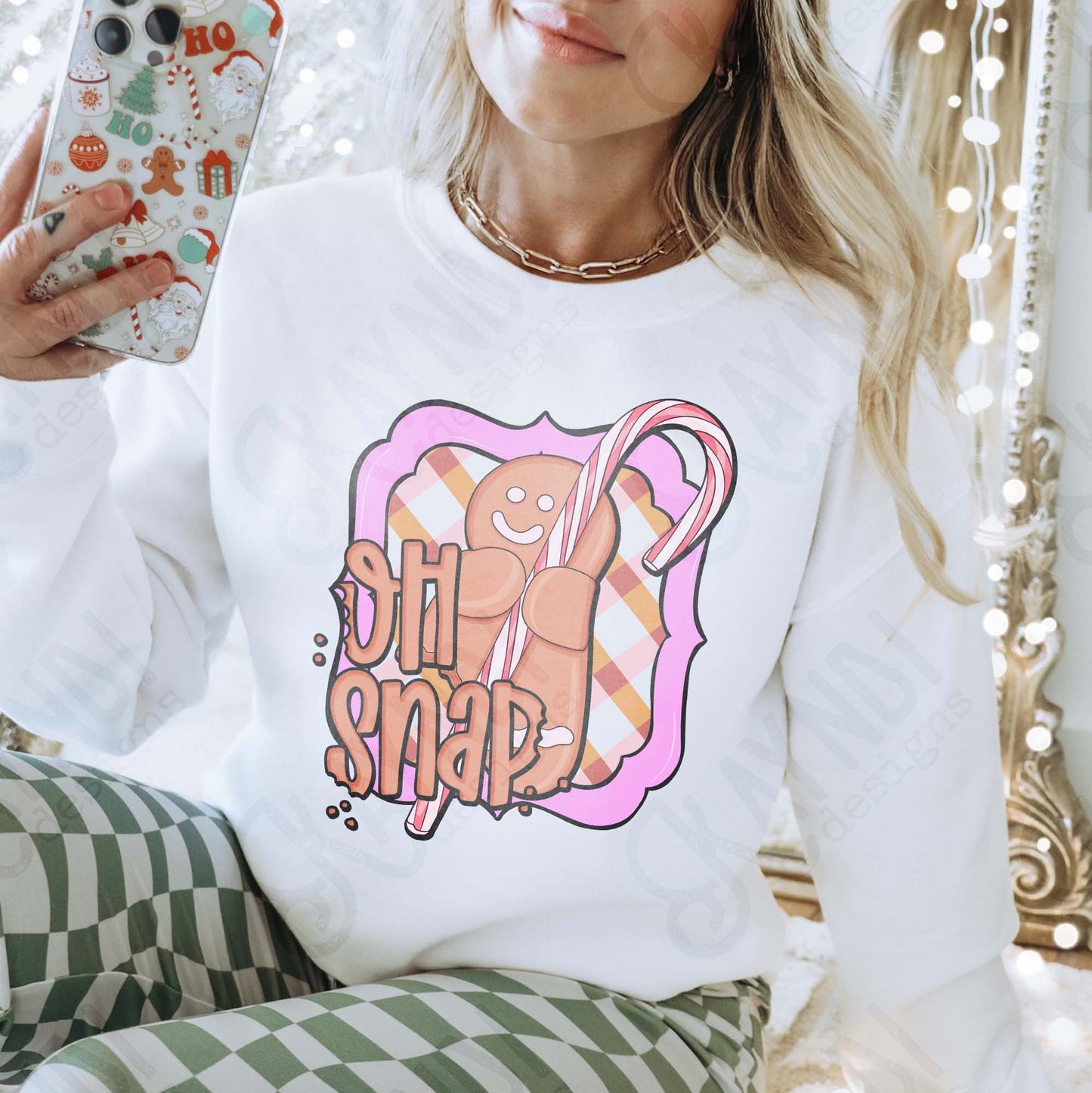 Oh Snap Sublimation Design PNG Digital Download Christmas Cute Gingerbread Candy Cane