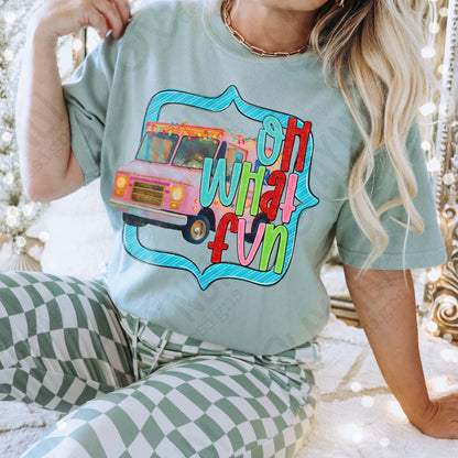 Oh What Fun Sublimation Design PNG Digital Download Christmas Shipping Delivery Truck Lights