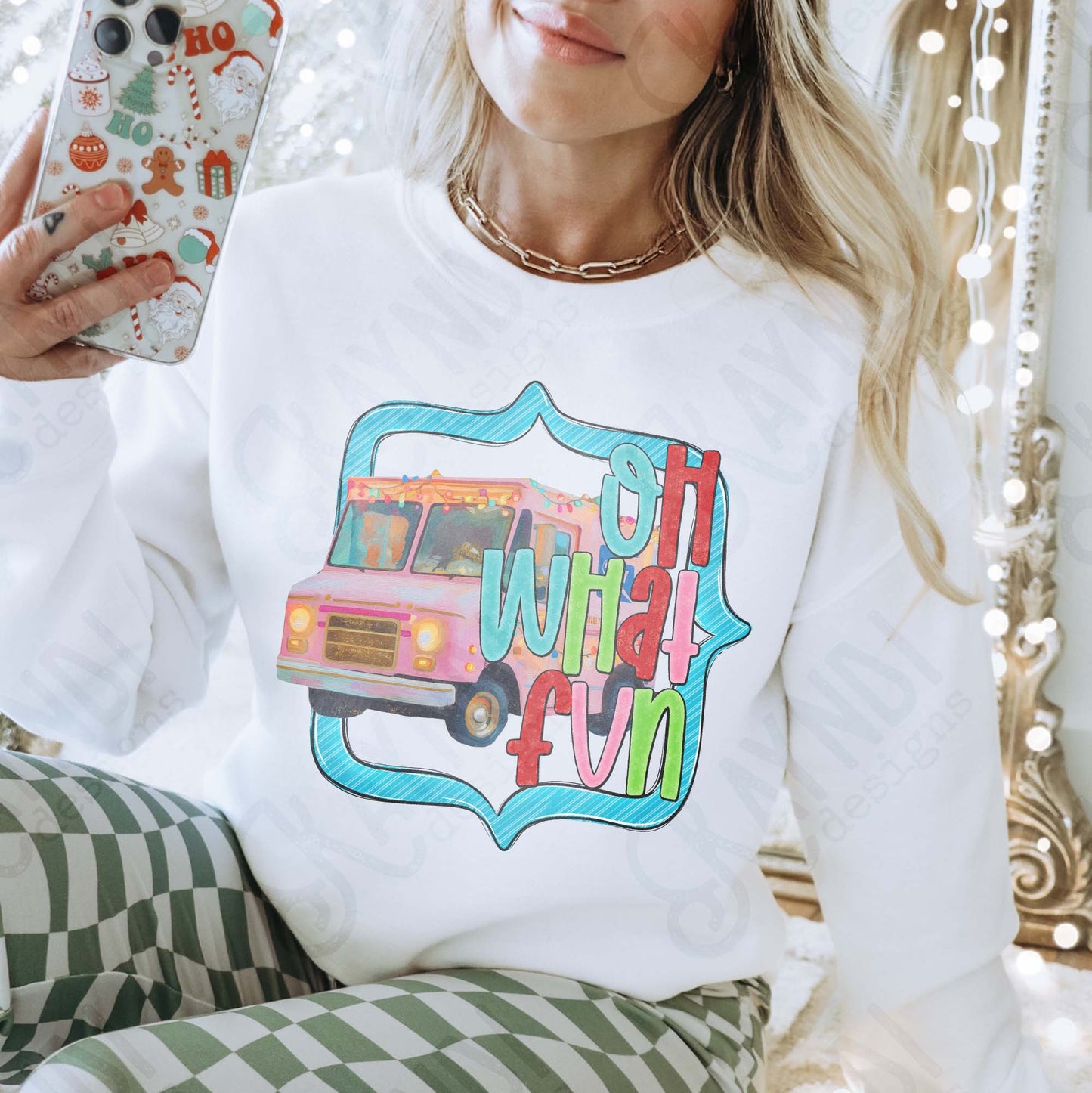 Oh What Fun Sublimation Design PNG Digital Download Christmas Shipping Delivery Truck Lights