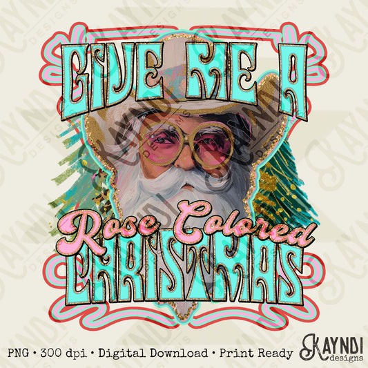Rose Colored Christmas Sublimation Design PNG Digital Download Christmas Santa Trees Western