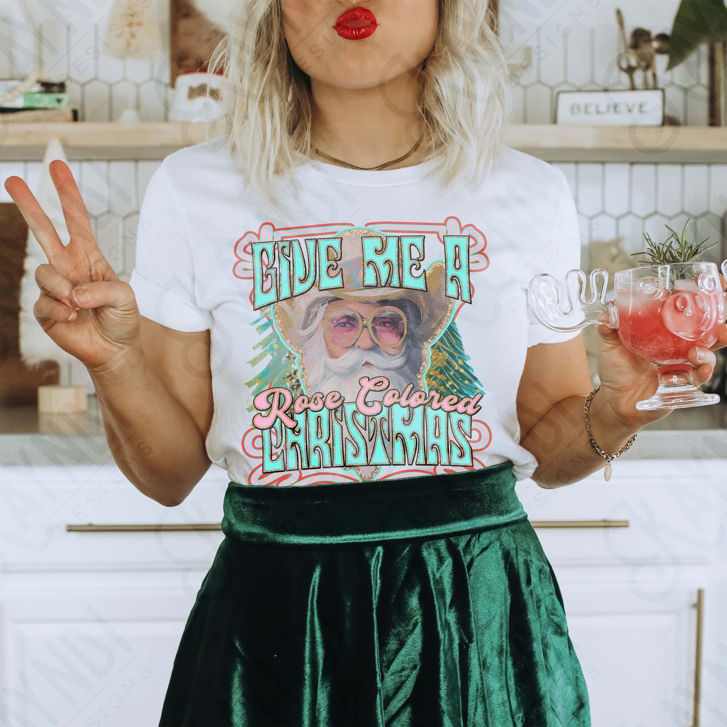 Rose Colored Christmas Sublimation Design PNG Digital Download Christmas Santa Trees Western