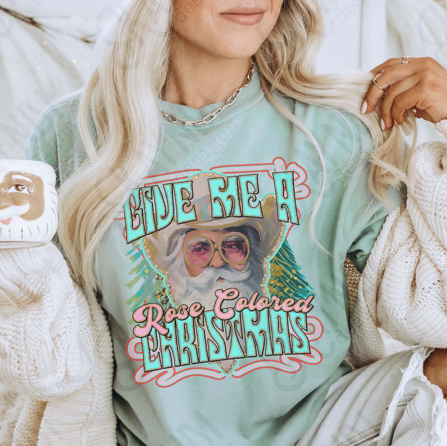 Rose Colored Christmas Sublimation Design PNG Digital Download Christmas Santa Trees Western