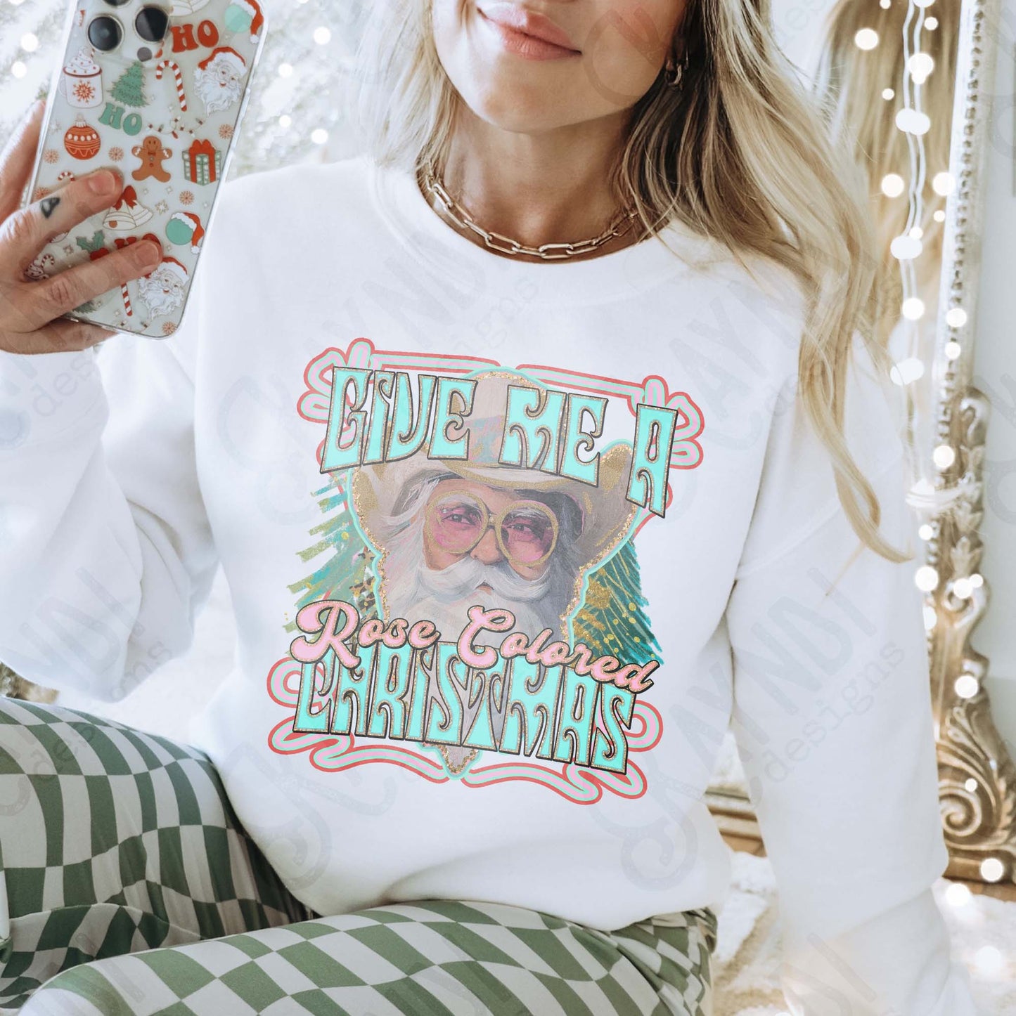 Rose Colored Christmas Sublimation Design PNG Digital Download Christmas Santa Trees Western