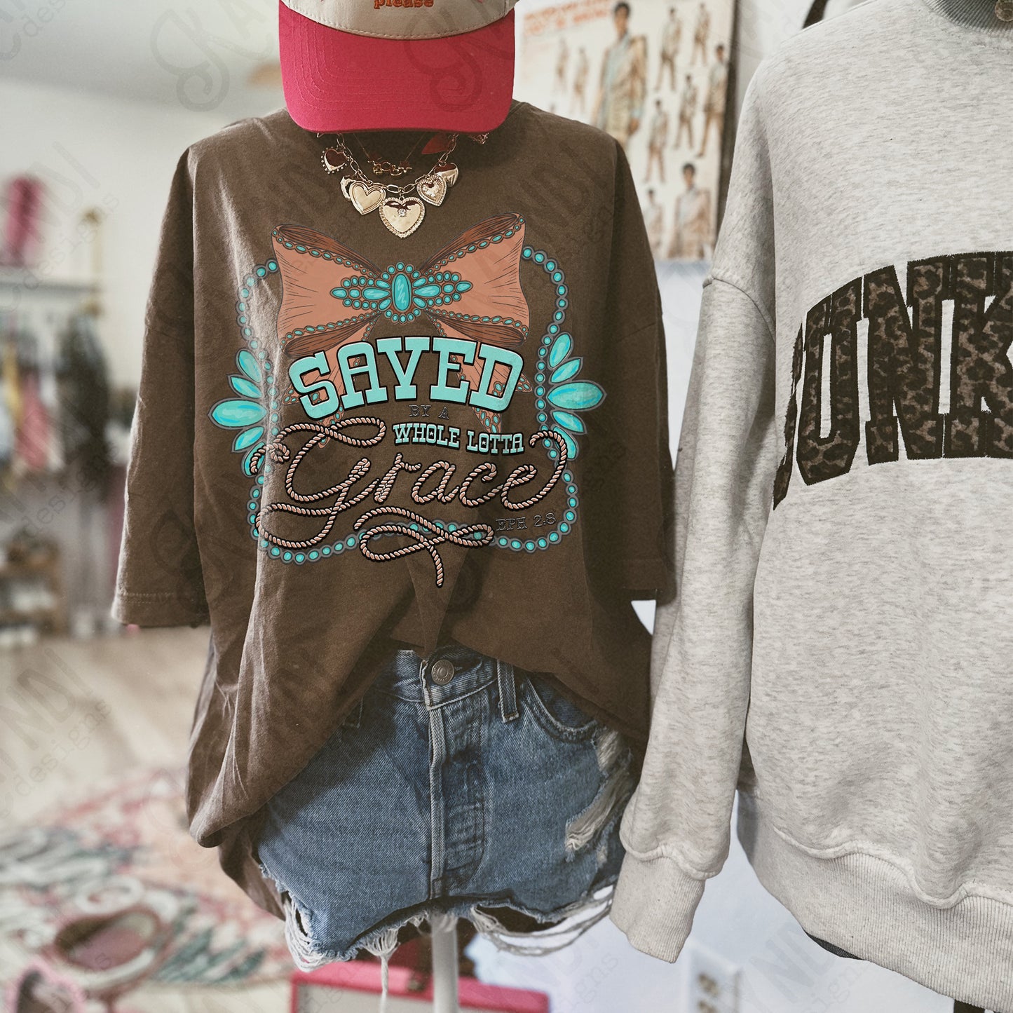 Save by a Whole Lotta Grace Sublimation Design PNG Digital Download Faith Bow Turquoise