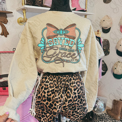 Save by a Whole Lotta Grace Sublimation Design PNG Digital Download Faith Bow Turquoise