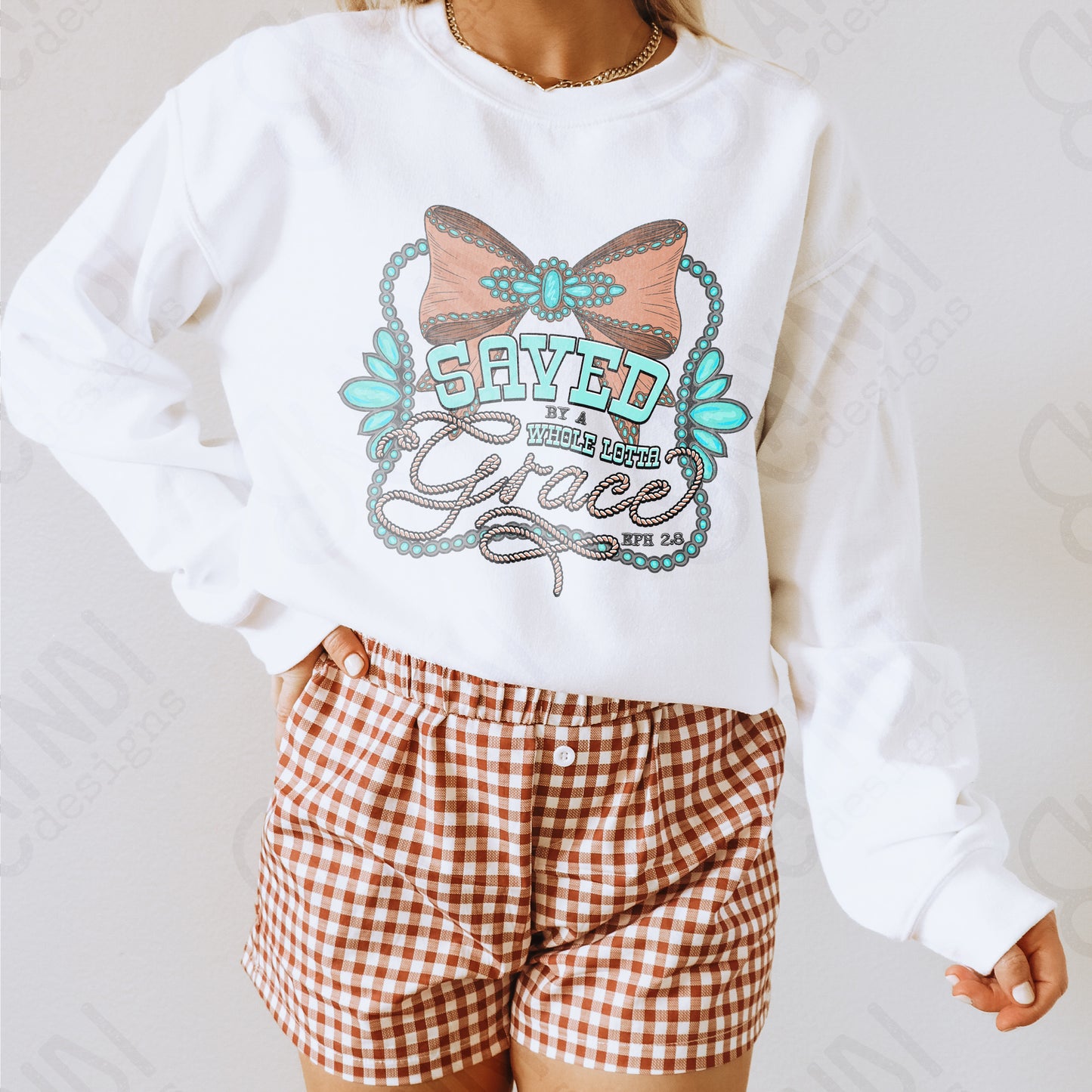 Save by a Whole Lotta Grace Sublimation Design PNG Digital Download Faith Bow Turquoise