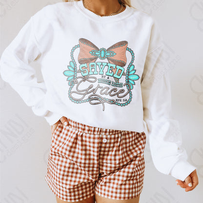 Save by a Whole Lotta Grace Sublimation Design PNG Digital Download Faith Bow Turquoise