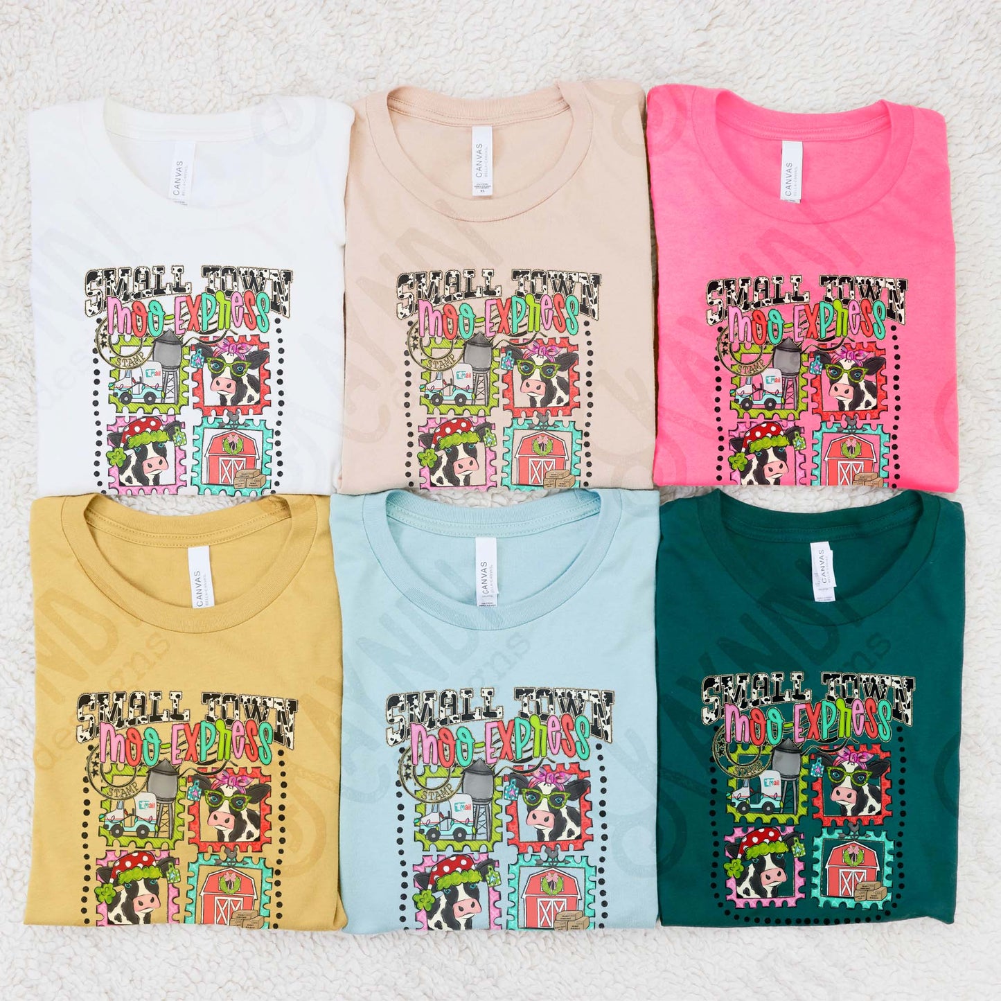 Small Town Moo Express Sublimation Design PNG Digital Download Christmas Cow Stamps Barn