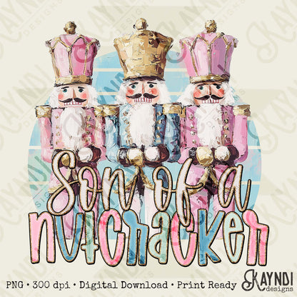 Son of a Nutcracker Sublimation Design PNG Digital Download Cheetah Nutcraker Pink Blue