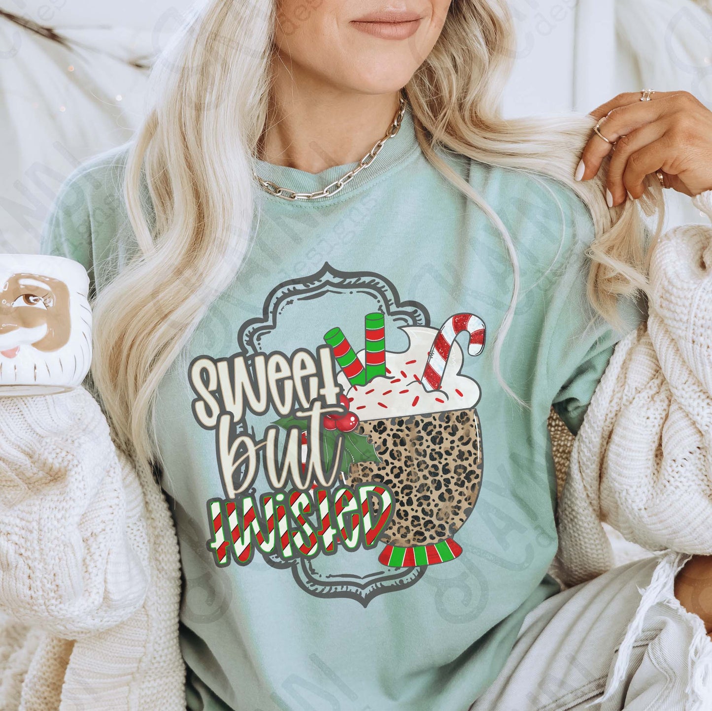 Sweet but Twisted 1 Sublimation Design PNG Digital Download Cheetah Christmas Drink