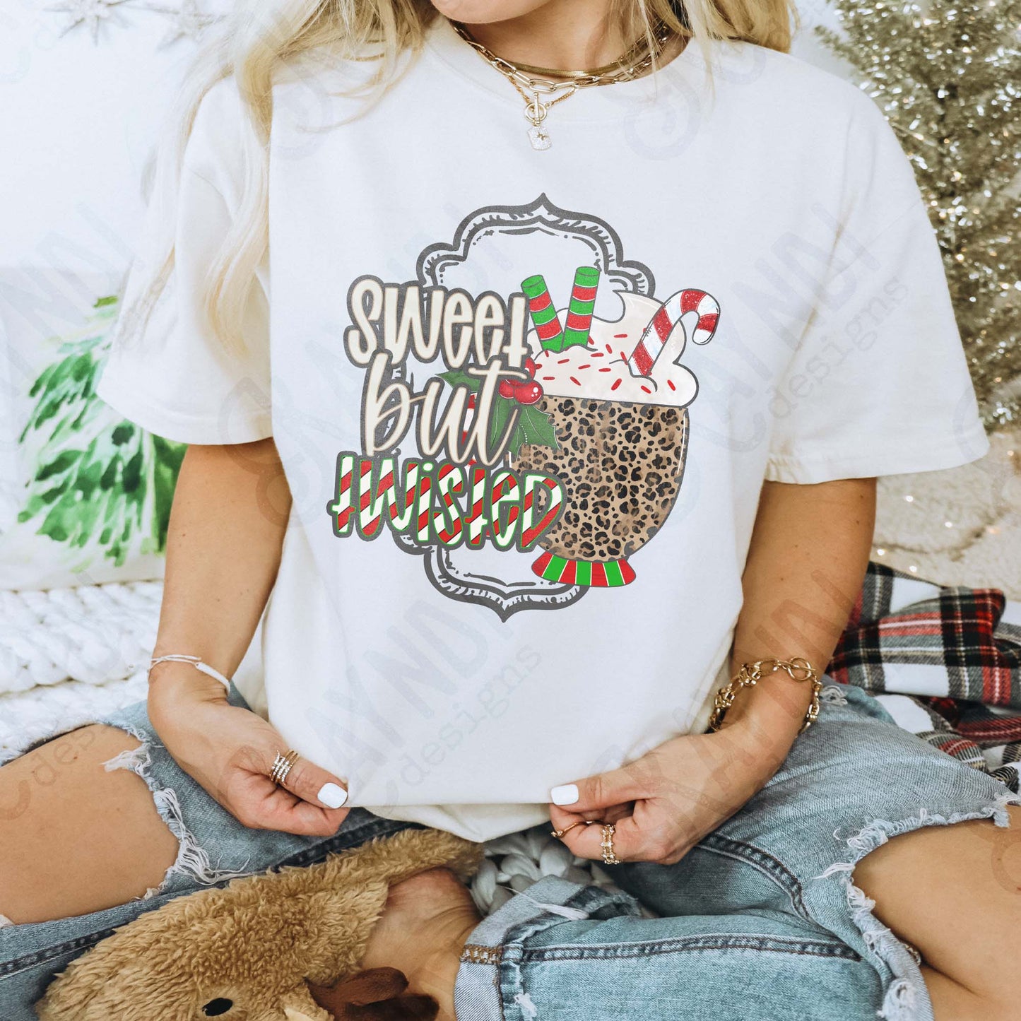 Sweet but Twisted 1 Sublimation Design PNG Digital Download Cheetah Christmas Drink