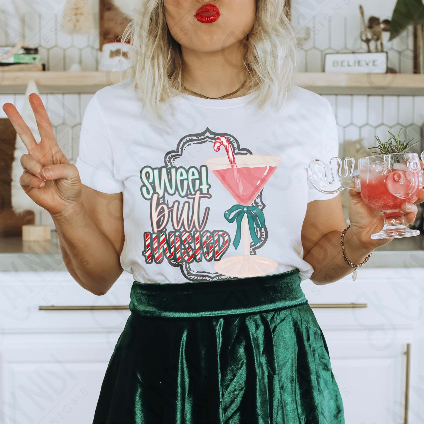 Sweet but Twisted 2 Sublimation Design PNG Digital Download Candy Cane Christmas Martini