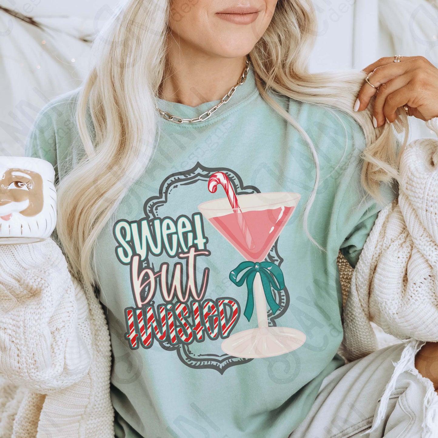 Sweet but Twisted 2 Sublimation Design PNG Digital Download Candy Cane Christmas Martini